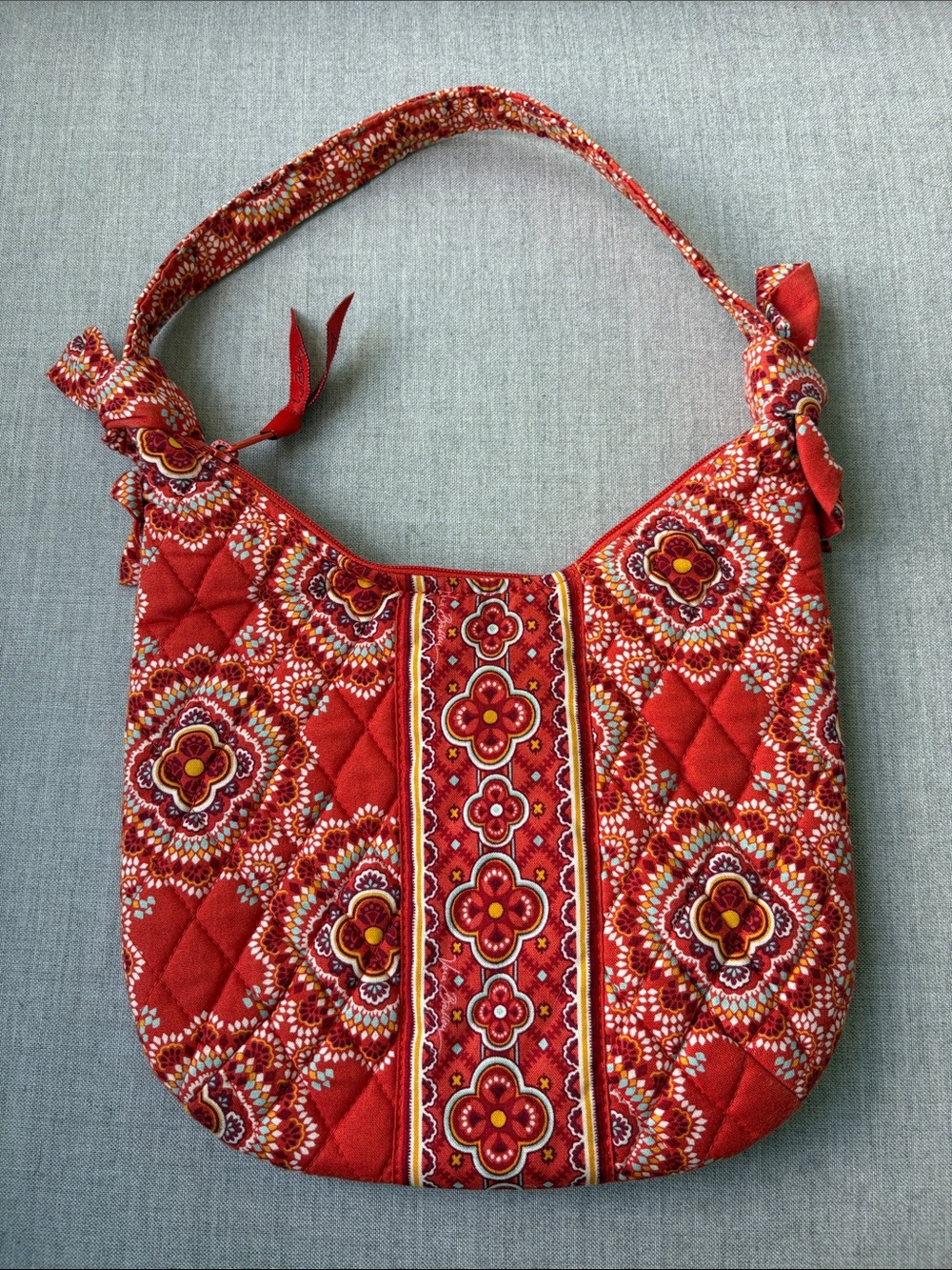 Vera Bradley Orange Quilted Shoulder Bag with Floral Medallions